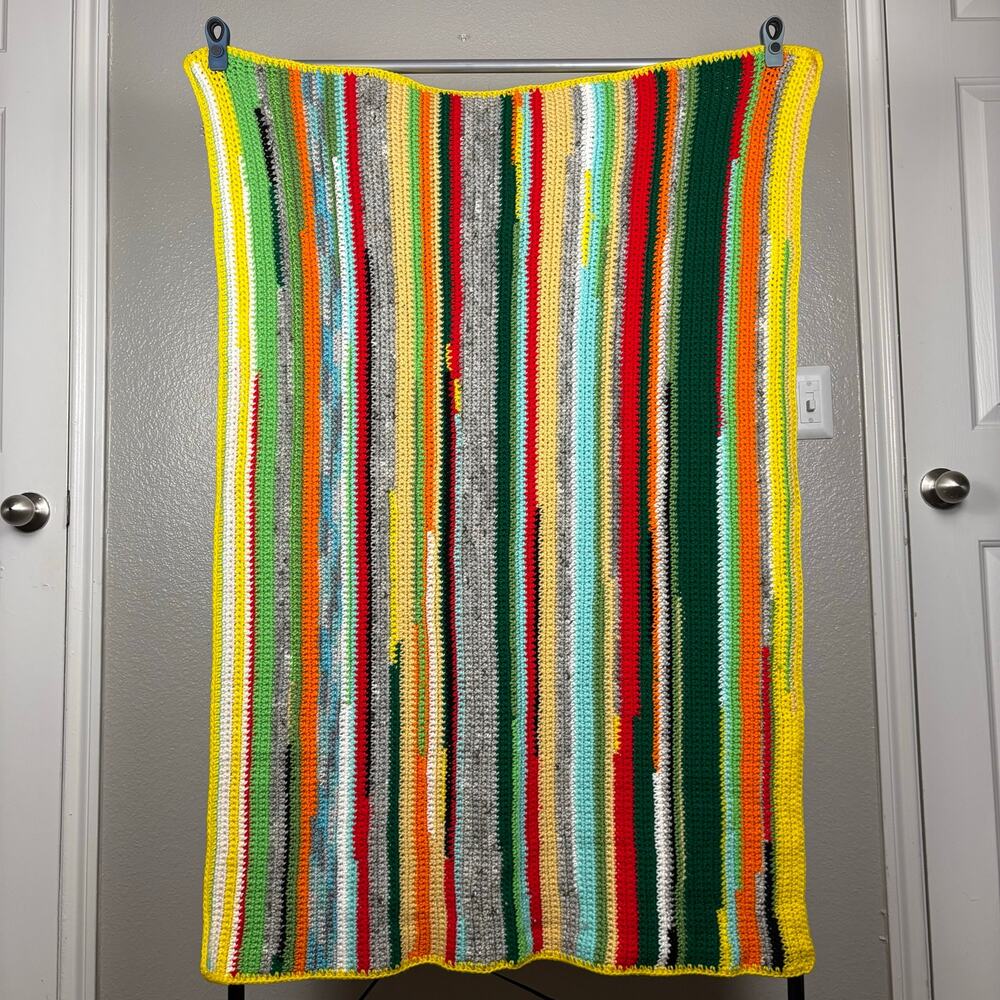 Handmade Multicolor Striped Scrap Yarn Crochet Cozy Crafty Couch Throw Blanket